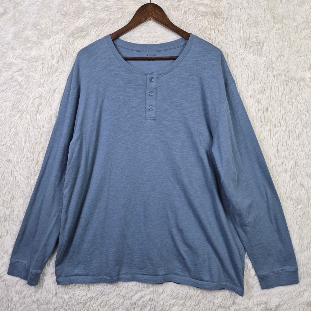 Vince Mens Blue Cotton Slub‎ Long Sleeve Henley Shirt XXL MX5249385